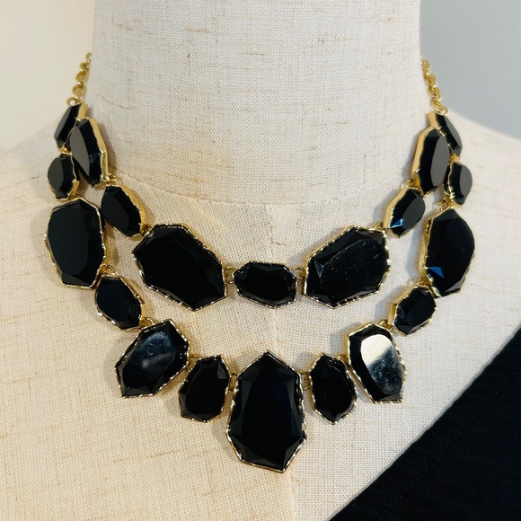Vintage Black Faceted 2 Tier beaded black and Gold Statement Necklace - Picture 4 of 4
